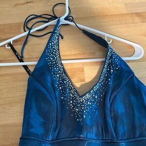 Blondie Nites navy blue halter dress